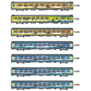 Models Word 2401 Set de 7 voitures VTU, Teoz origine, logo casquette, SNCF, éclairées Models World MW_2401 - 1