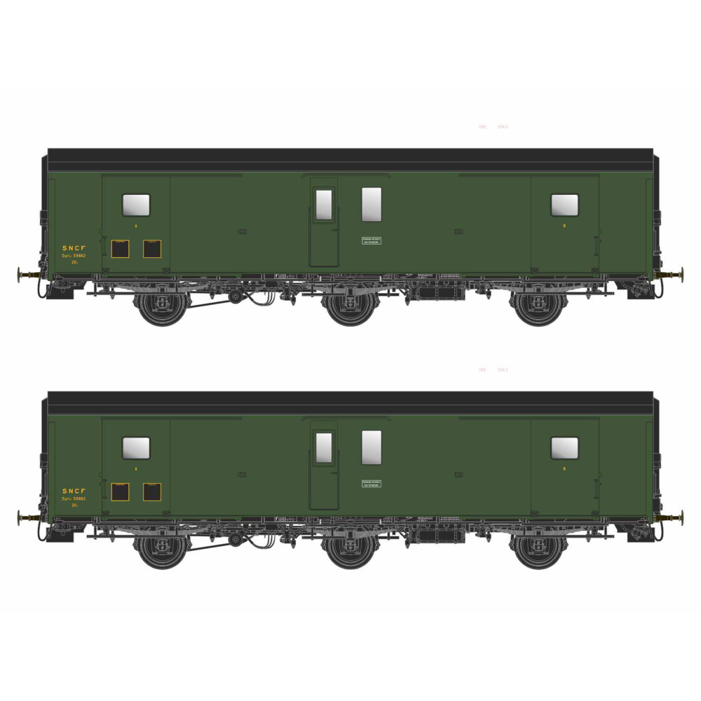 Models World 102 Set de 2 Wagons fourgons 3 essieux, PLM, Dqd2m, Vert 306, ep.IIIb, feux fin de convoi Models World MW_102 - 1 Models World 102 Set de 2 Wagons fourgons 3 essieux, PLM, Dqd2m, Vert 306, ep.IIIb, feux fin de convoi Models World MW_102 - 1