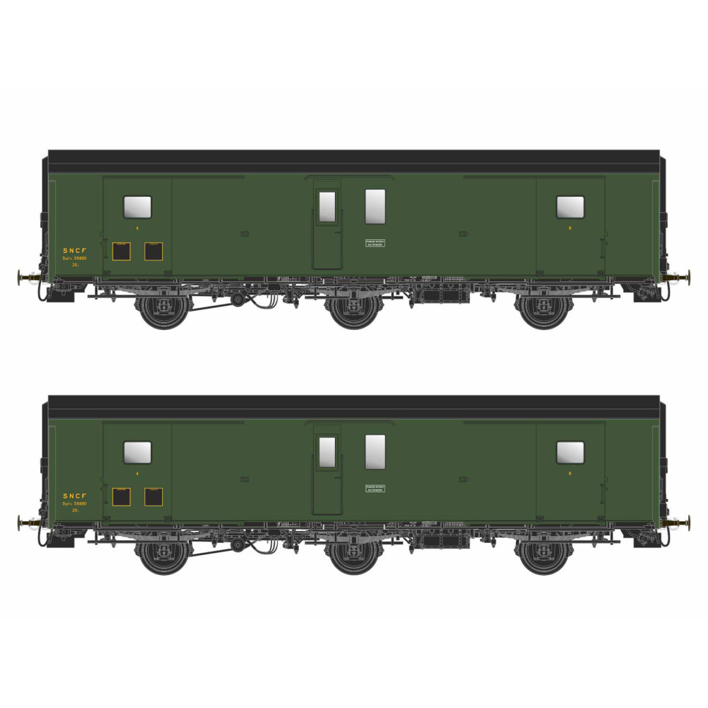 Models World 104 Set de 2 Wagons fourgons 3 essieux, PLM, Dqd2m, Vert 306, ep.IIIc-d, feux fin de convoi Models World MW_104 - 1 Models World 104 Set de 2 Wagons fourgons 3 essieux, PLM, Dqd2m, Vert 306, ep.IIIc-d, feux fin de convoi Models World MW_104 - 1