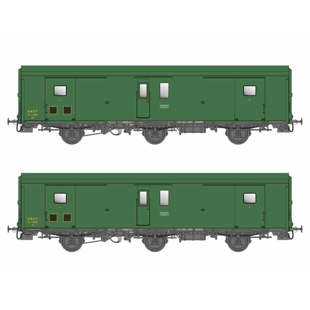 Models World 106 Set de 2 wagons fourgon 3 essieux, PLM, Dd2, Vert 301, ep.IIIc-d, feux fin de convoi Models World MW_106 - 1 Models World 106 Set de 2 wagons fourgon 3 essieux, PLM, Dd2, Vert 301, ep.IIIc-d, feux fin de convoi Models World MW_106 - 1
