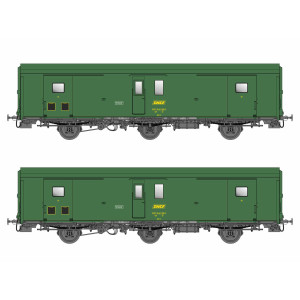 Models World 108 Set de 2 wagons fourgons 3 essieux, PLM, Dd2, Vert 301, logo SNCF jaune, ep.IVa, feux fin de convoi Models Worl
