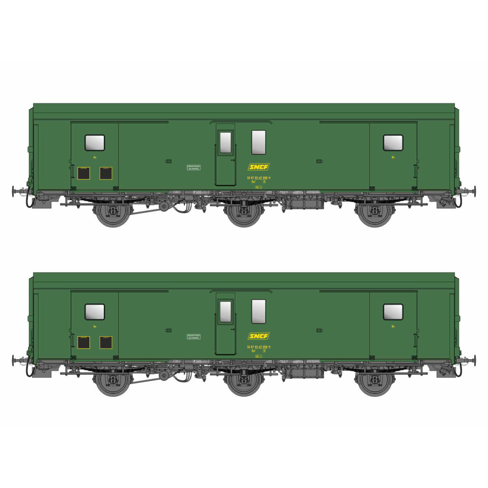 Models World 108 Set de 2 wagons fourgons 3 essieux, PLM, Dd2, Vert 301, logo SNCF jaune, ep.IVa, feux fin de convoi Models Worl Models World 108 Set de 2 wagons fourgons 3 essieux, PLM, Dd2, Vert 301, logo SNCF jaune, ep.IVa, feux fin de convoi Models Worl