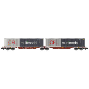 REE Modeles NW234 Wagon porte conteneurs Sggmrss 90 TOUAX, SNCF, 2 conteneurs 45’ CFL multimodal Ree Modeles NW-234 - 1