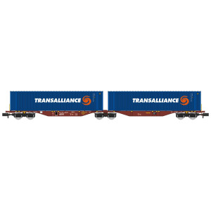 REE Modeles NW235 Wagon porte conteneurs Sggmrss 90 TOUAX, SNCF, 2 conteneurs 45’ CFL Transalliance Ree Modeles NW-235 - 1