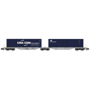 REE Modeles NW328 Wagon porte conteneurs Sggmrss 90 AEE, SNCF, 2 conteneurs 40’ CGA-CGM et Cronos Ree Modeles NW-328 - 1