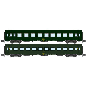 REE Modeles NW258 Set de 2 voitures voyageurs UIC, SNCF, A4B5 et B10 Vertes, logo jaune encadré, ep.IV Ree Modeles NW-258 - 1