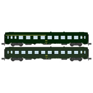 REE Modeles NW258 Set de 2 voitures voyageurs UIC, SNCF, A4B5 et B10 Vertes, logo jaune encadré, ep.IV Ree Modeles NW-258 - 1