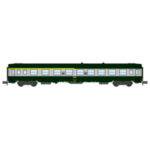 REE Modeles NW259 Voiture voyageurs UIC, SNCF, A4B5 Verte/Alu, logo jaune encadré, ep.IV Ree Modeles NW-259 - 1