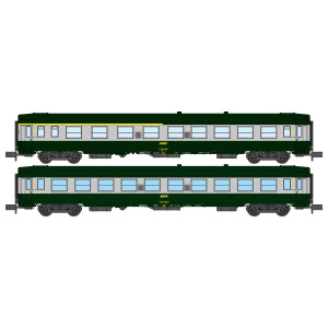 REE Modeles NW260 Set de 2 voitures voyageurs UIC, SNCF, A4B5 et B10 Verte/Alu, logo jaune encadré, ep.IV Ree Modeles NW-260 - 1