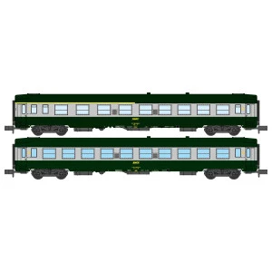 REE Modeles NW260 Set de 2 voitures voyageurs UIC, SNCF, A4B5 et B10 Verte/Alu, logo jaune encadré, ep.IV Ree Modeles NW-260 - 1