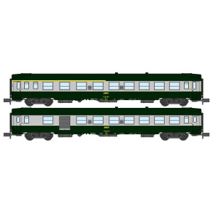 REE Modeles NW261 Set de 2 voitures voyageurs UIC, SNCF, A4B5 et B5D Verte/Alu, logo jaune encadré, ep.IV Ree Modeles NW-261 - 1