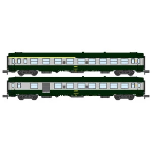 REE Modeles NW261 Set de 2 voitures voyageurs UIC, SNCF, A4B5 et B5D Verte/Alu, logo jaune encadré, ep.IV Ree Modeles NW-261 - 1
