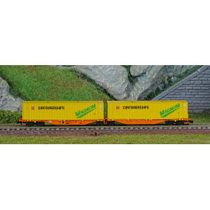 REE Modeles NW233 Wagon porte conteneurs Sggmrss 90 WASCOSA, SNCF, 2 conteneurs 45’ Containerships Magnum, N- 1/160 Ree Modeles 