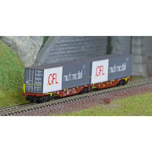REE Modeles NW234 Wagon porte conteneurs Sggmrss 90 TOUAX, SNCF, 2 conteneurs 45’ CFL multimodal Ree Modeles NW-234 - 1