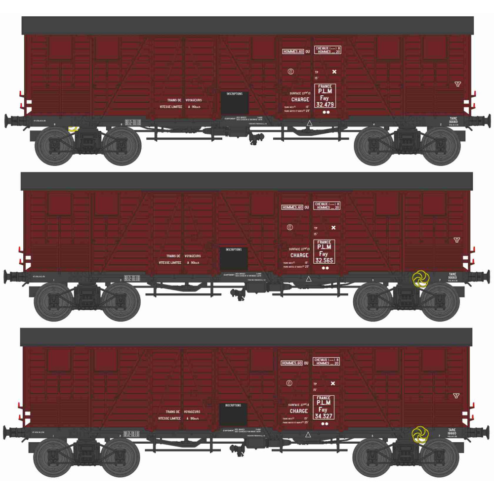Ree modeles WB907 Set de 3 wagons TP Couvert pour Primeurs, 4 portes, PLM, ep.II Ree Modeles WB-907 - 1 Ree modeles WB907 Set de 3 wagons TP Couvert pour Primeurs, 4 portes, PLM, ep.II Ree Modeles WB-907 - 1