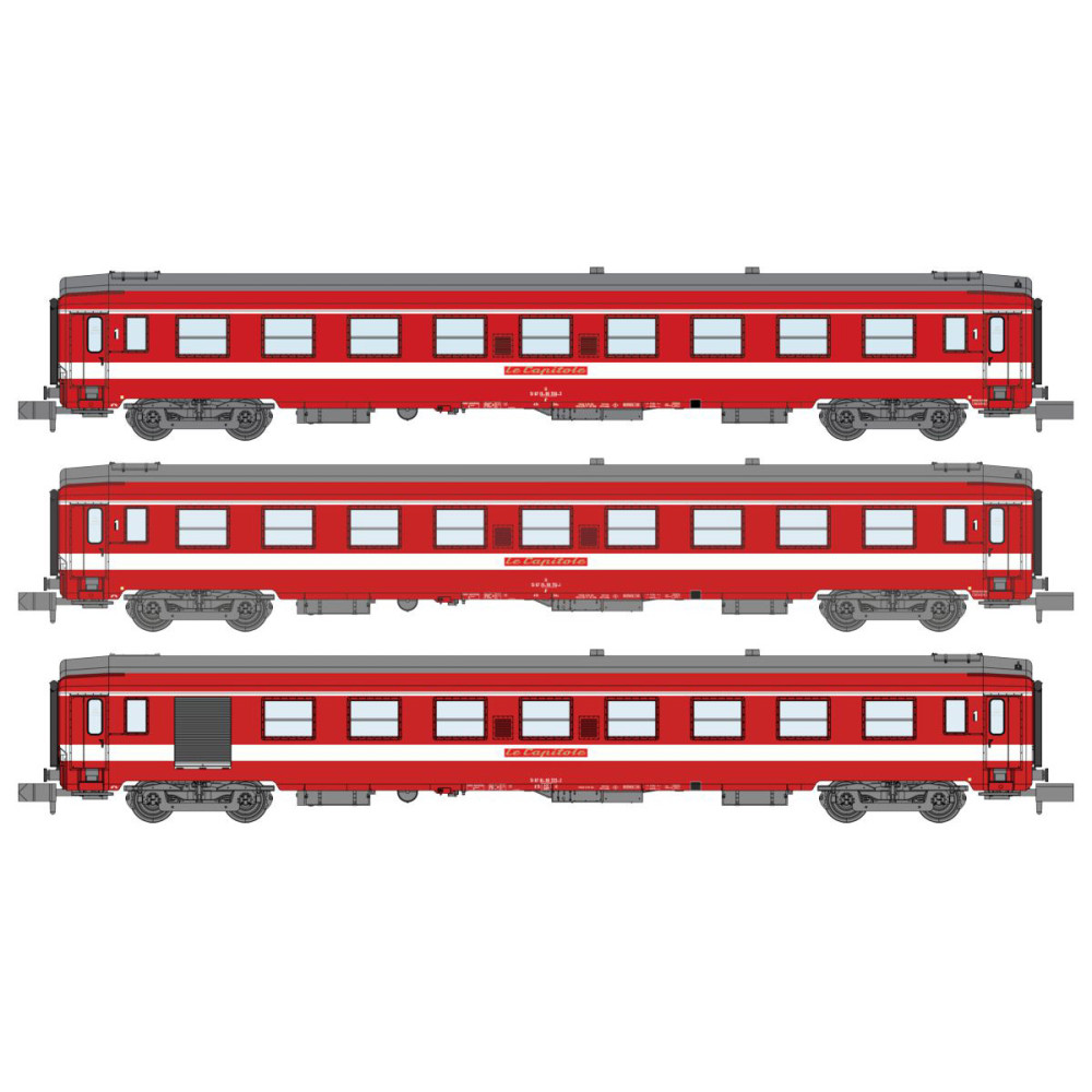 REE Modeles NW156 Set de 3 voitures UIC 2x A9 / 1x A7D, LE CAPITOLE, avec plaque, N - 1/160 Ree Modeles NW-156 - 1 REE Modeles NW156 Set de 3 voitures UIC 2x A9 / 1x A7D, LE CAPITOLE, avec plaque, N - 1/160 Ree Modeles NW-156 - 1