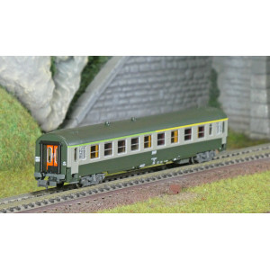 REE Modeles NW262 Voiture voyageurs UIC, SNCF, A4B5 Verte/Gris béton, logo blanc encadré, ep.V, N- 1/160 Ree Modeles NW-262 - 1