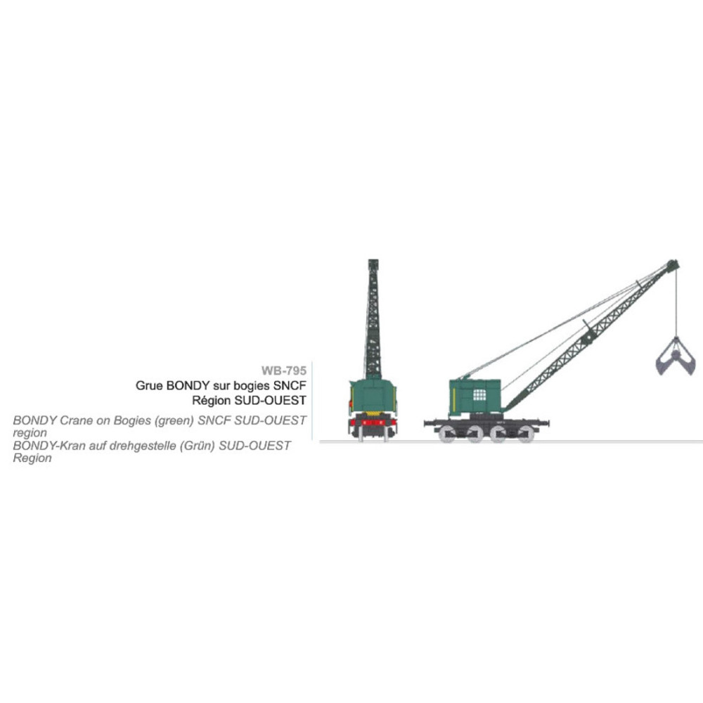 Ree Modeles WB795 Grue BONDY sur bogie, SNCF, Région SUD-OUEST Ree Modeles WB-795 - 1 Ree Modeles WB795 Grue BONDY sur bogie, SNCF, Région SUD-OUEST Ree Modeles WB-795 - 1