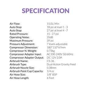 Kit Aérographe avec mini compresseur d'air Serenair Ambition Series GTS-06 Gaahleri Gaahleri 42939 - 6