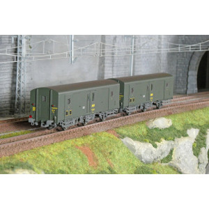 Models World 108 Set de 2 wagons fourgons 3 essieux, PLM, Dd2, Vert 301, logo SNCF jaune, ep.IVa, feux fin de convoi Models Worl