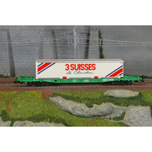 Jouef HJ6277 Wagon porte-conteneurs à bogies S70, SNCF, chargé caisse mobile "3 SUISSES" Jouef HJ6277 - 2 Jouef HJ6277 Wagon porte-conteneurs à bogies S70, SNCF, chargé caisse mobile "3 SUISSES" Jouef HJ6277 - 2