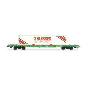 Jouef HJ6277 Wagon porte-conteneurs à bogies S70, SNCF, chargé caisse mobile "3 SUISSES" Jouef HJ6277 - 4 Jouef HJ6277 Wagon porte-conteneurs à bogies S70, SNCF, chargé caisse mobile "3 SUISSES" Jouef HJ6277 - 4