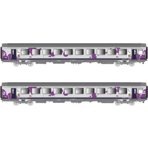 LS Models 41212 Set de 2 voitures VTU, B11tu + B11tu, Intercités Région Haute-Normandie, SNCF, logo carmillon, éclairé Ls models