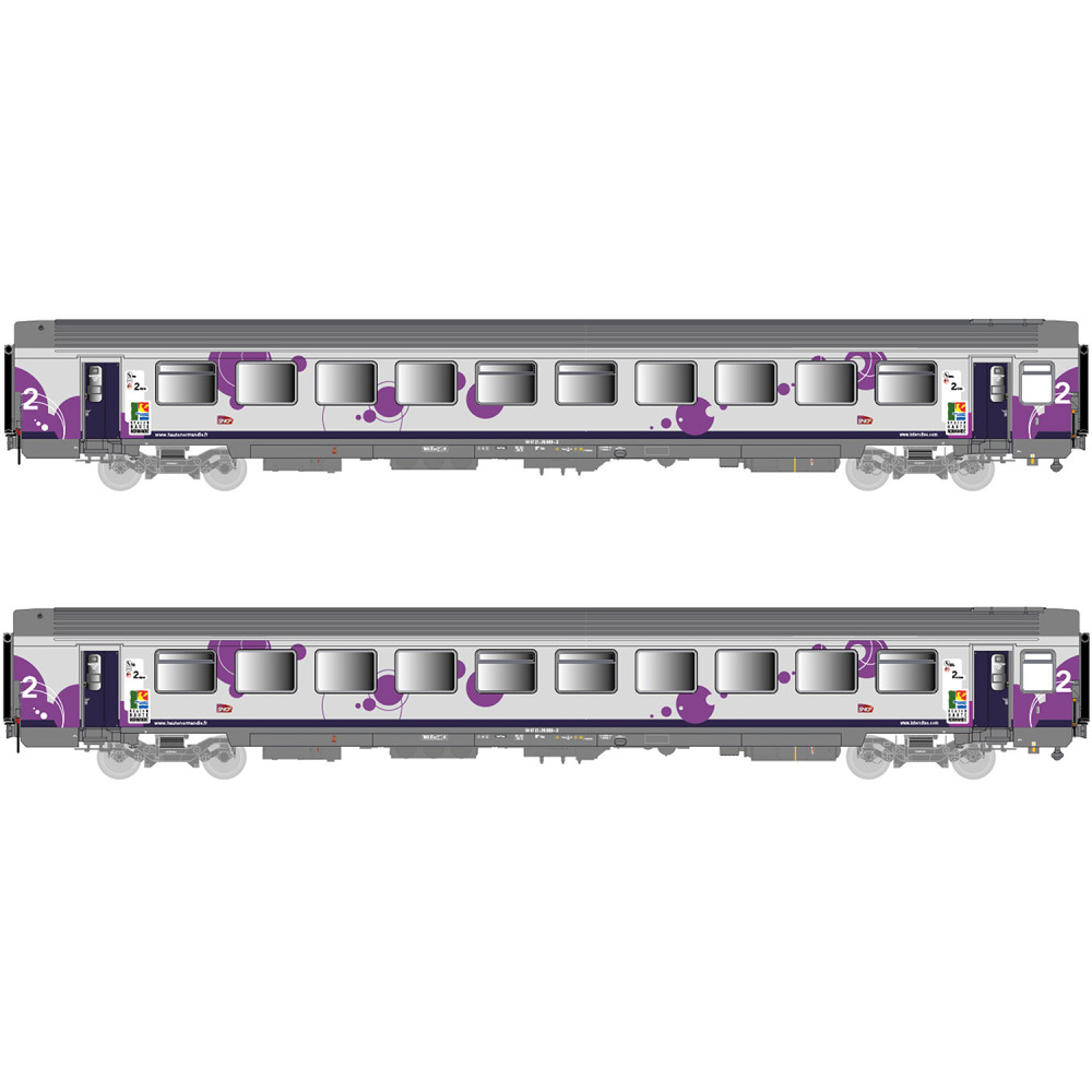 LS Models 41212 Set de 2 voitures VTU, B11tu + B11tu, Intercités Région Haute-Normandie, SNCF, logo carmillon, éclairé Ls models