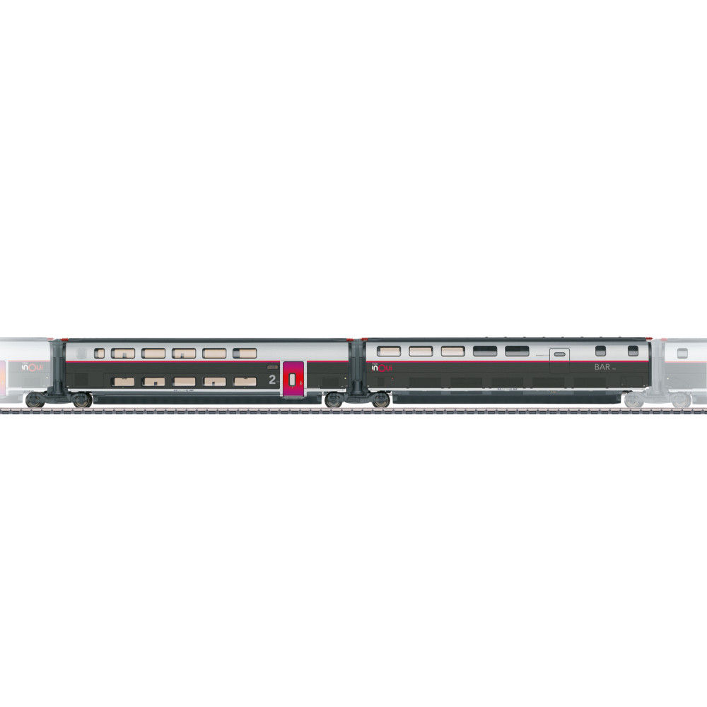 Marklin 43448 Set de 2 voitures complémentaires TGV Euroduplex INOUI, 2ème classe et bar, SNCF, 3 rails Marklin MARKLIN_43448 - 