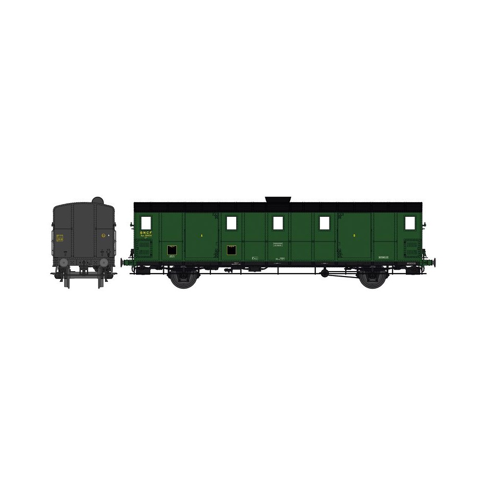 Ree Modeles VB 111S Voiture fourgon OCEM 30, toit noir, ex-ETAT, SNCF, BATTIGNOLES, digital portes motorisées Ree Modeles VB-111 Ree Modeles VB 111S Voiture fourgon OCEM 30, toit noir, ex-ETAT, SNCF, BATTIGNOLES, digital portes motorisées Ree Modeles VB-111