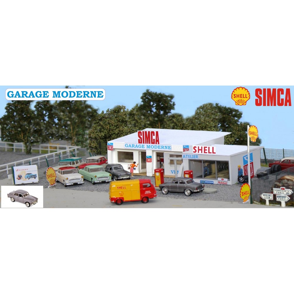 Sai 163 Garage moderne SIMCA, 1950-1960, Station-service Shell et Atelier avec pompes et Simca Aronde P60 Sai Sai_163 - 1