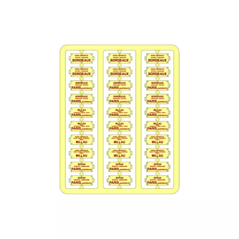 Ree Modeles XB051 Plaques Itinéraires pour voitures voyageurs, Sud-Ouest, lettres rouges Ree Modeles XB-051 - 1 Ree Modeles XB051 Plaques Itinéraires pour voitures voyageurs, Sud-Ouest, lettres rouges Ree Modeles XB-051 - 1