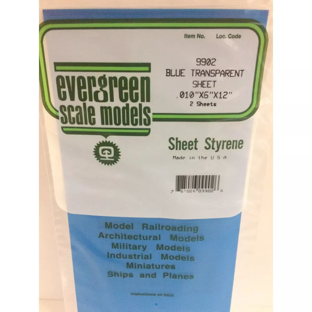 Plaque Bleu transparent lisse 0.25x150x300mm Ref : 9902 - Evergreen Evergreen S1379902 - 1 Plaque Bleu transparent lisse 0.25x150x300mm Ref : 9902 - Evergreen Evergreen S1379902 - 1