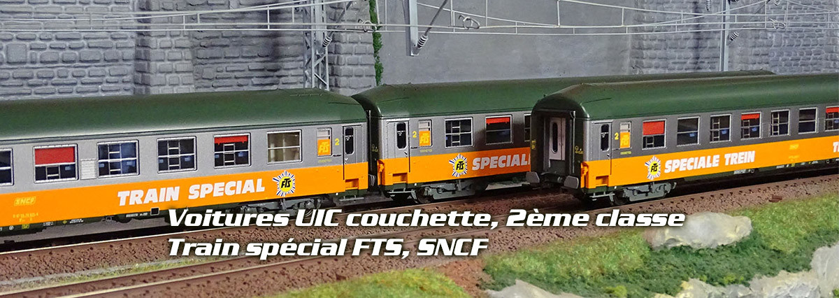 Ree Modeles VB298 voitures voyageurs, UIC couchette, B9C9x, toit haut, Train spécial FTS, SNCF